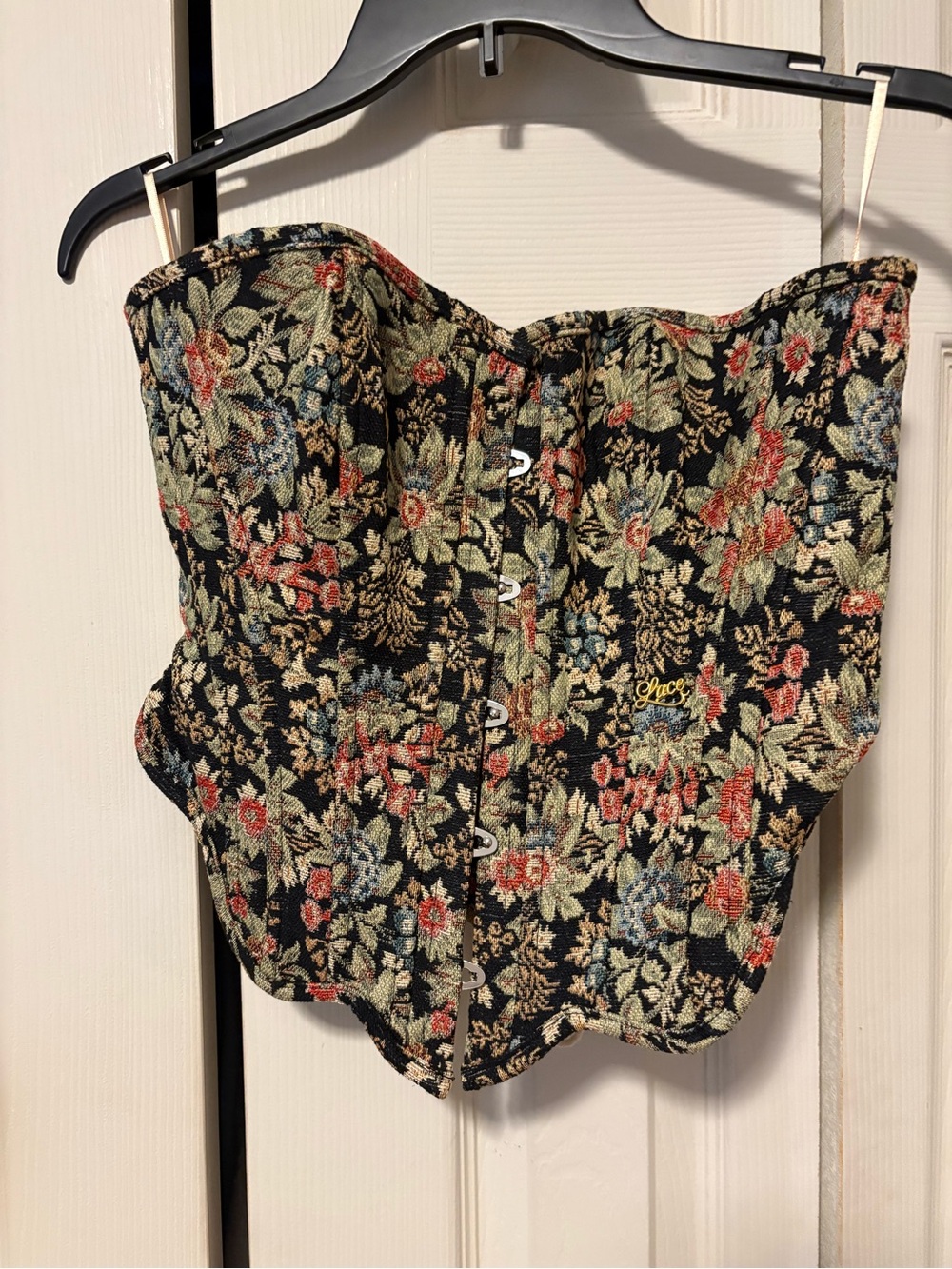 Lacemade Floral Brocade Strapless Corset Top - Black Multi